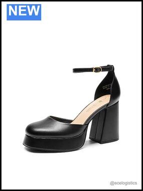 Platform Block Heel Pumps, 4" Heel, Adjustable Ankle Strap, Cushioned Insole